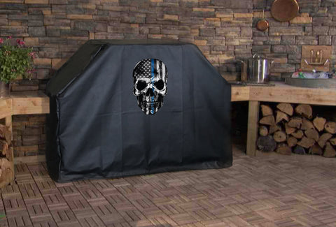 Back the Blue Skull Flag Grill Cover