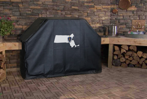 Massachusetts State Outline Flag Grill Cover