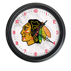 Chicago Blackhawks Logo Indoor/Outdoor Logo LED Clock from Holland Bar Stool Co Home Sports Decor for gifts