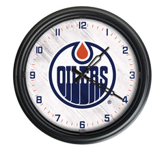 Edmonton Oilers Logo Indoor/Outdoor Logo LED Clock from Holland Bar Stool Co Home Sports Decor for gifts