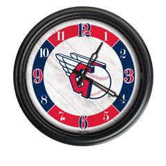 MLB's Cleveland Guardians Logo Indoor/Outdoor Logo LED Clock from Holland Bar Stool Co Home Sports Decor for gifts