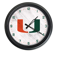 Miami Hurricanes Logo Indoor/Outdoor Logo LED Clock from Holland Bar Stool Co Home Sports Decor for gifts