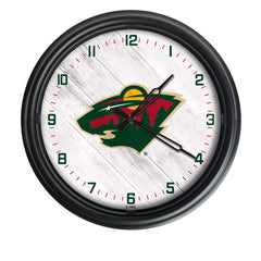 Minnesota Wild Logo Indoor/Outdoor Logo LED Clock from Holland Bar Stool Co Home Sports Decor for gifts
