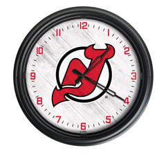 New Jersey Devils Logo Indoor/Outdoor Logo LED Clock from Holland Bar Stool Co Home Sports Decor for gifts