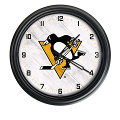 Pittsburgh Penguins Logo Indoor/Outdoor Logo LED Clock from Holland Bar Stool Co Home Sports Decor for gifts