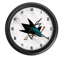 San Jose Sharks Logo Indoor/Outdoor Logo LED Clock from Holland Bar Stool Co Home Sports Decor for gifts