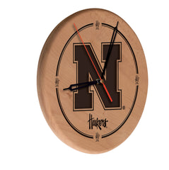 Nebraska Cornhuskers Engraved Wood Clock