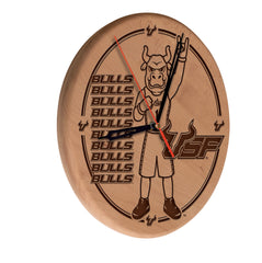 University of South Florida Bulls Laser Engraved Wood Clock