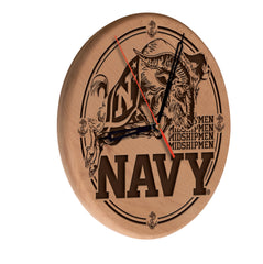 US Navy Midshipmen Academy Engraved Wood Clock