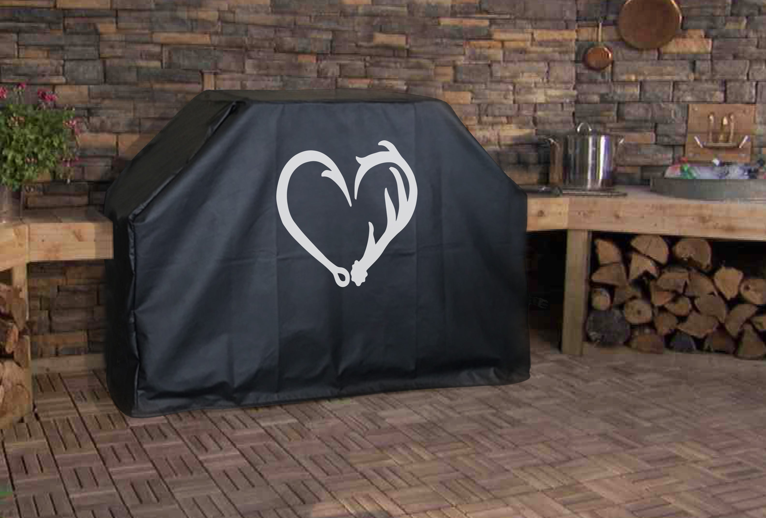 antler fish hook heart Fish Hook Antler Heart Grill Cover